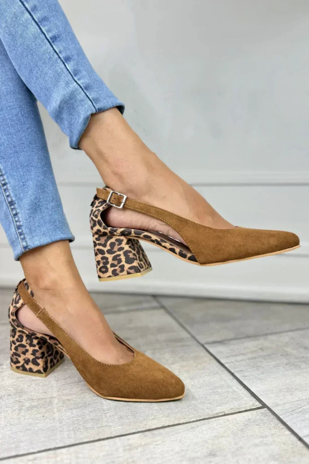 OpenBack Sandals With Closed Toe Printed Block Heel