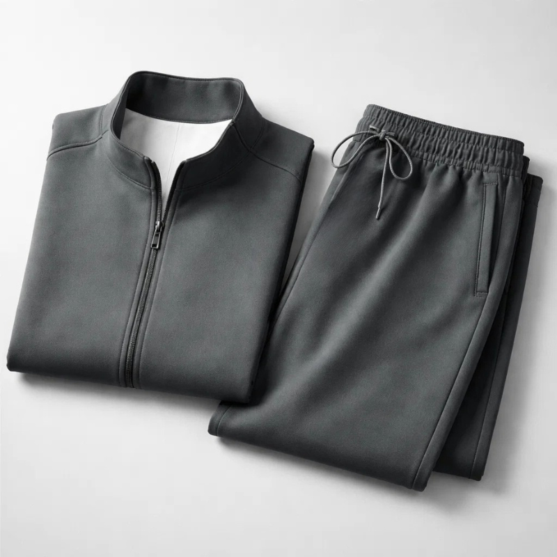 Sports Set With Front Zipper Jacket And Straight Leg Trousers