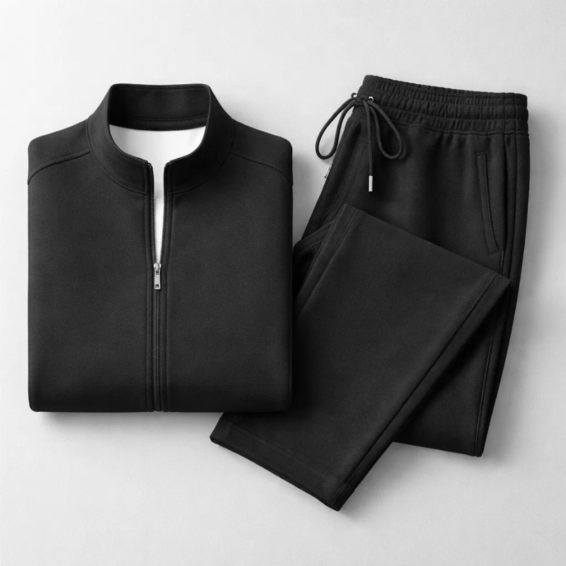 Sports Set With Front Zipper Jacket And Straight Leg Trousers