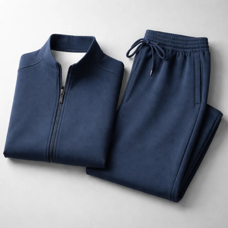 Sports Set With Front Zipper Jacket And Straight Leg Trousers