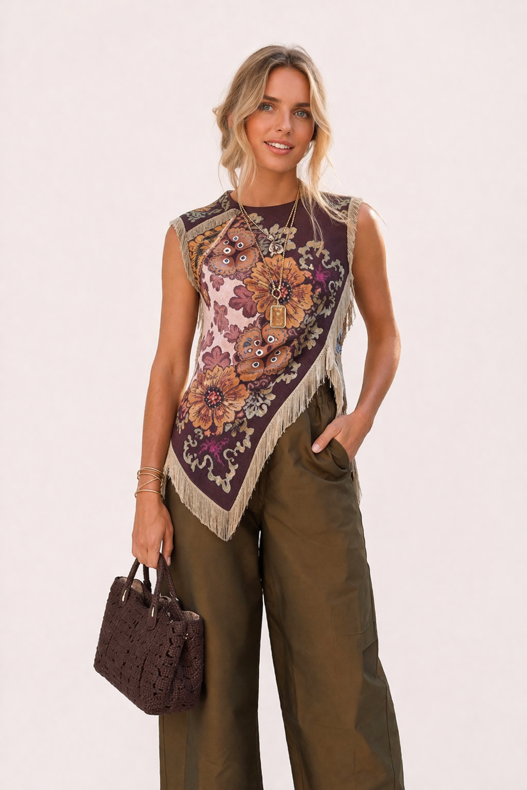 Fringe Top Round Neck Loose Fit