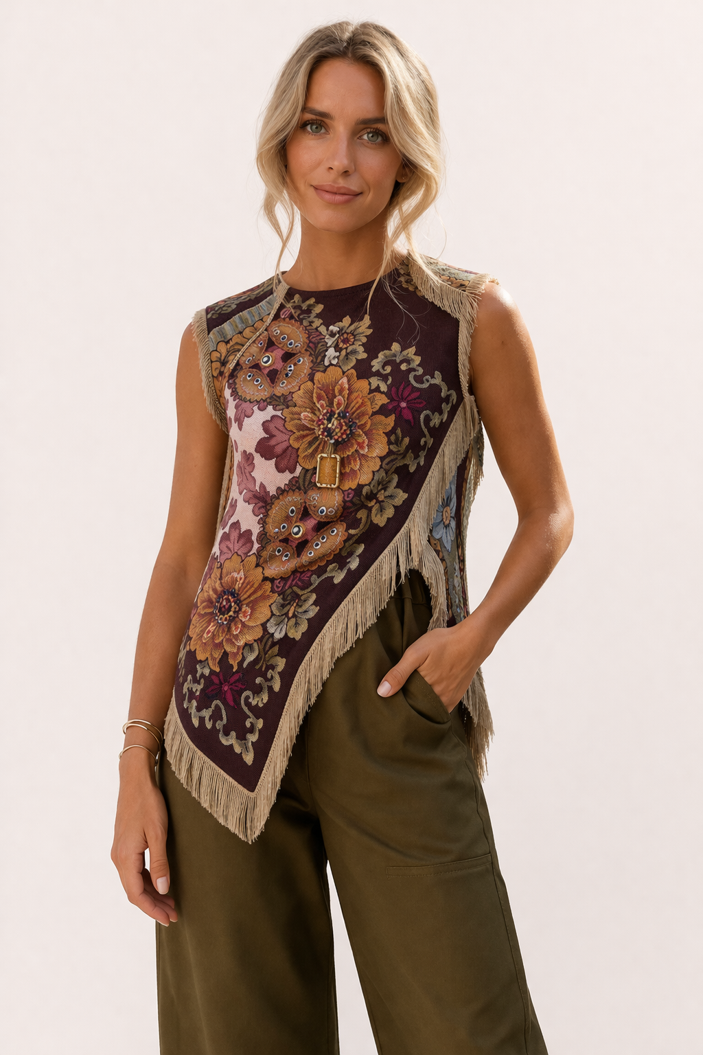 Fringe Top Round Neck Loose Fit
