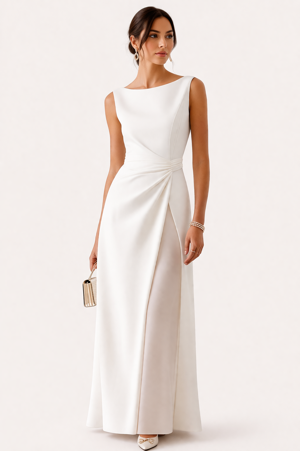 Tailored Long Dress With Side Draping And Slit Elegant Evening Gown
