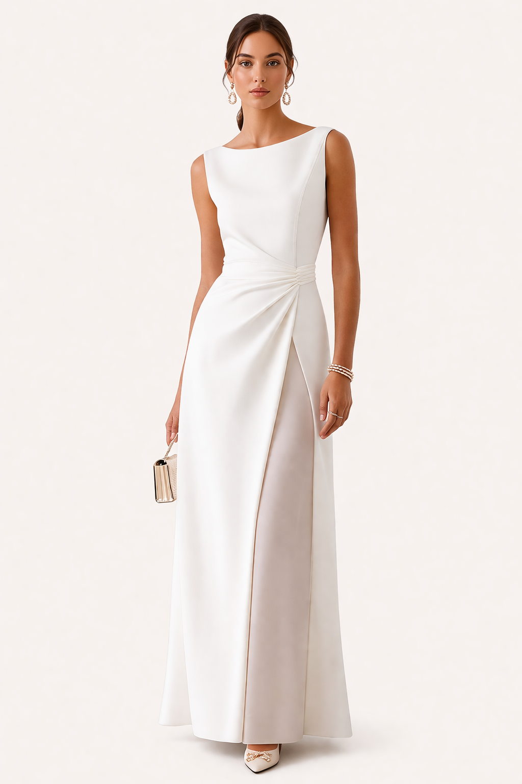 Tailored Long Dress With Side Draping And Slit Elegant Evening Gown
