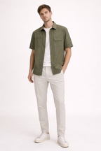 Short Sleeve Shirt With Front Pockets Button Front Straight Fit