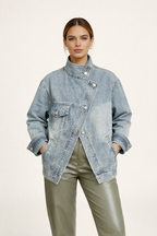 Oversized Denim Jacket High Collar