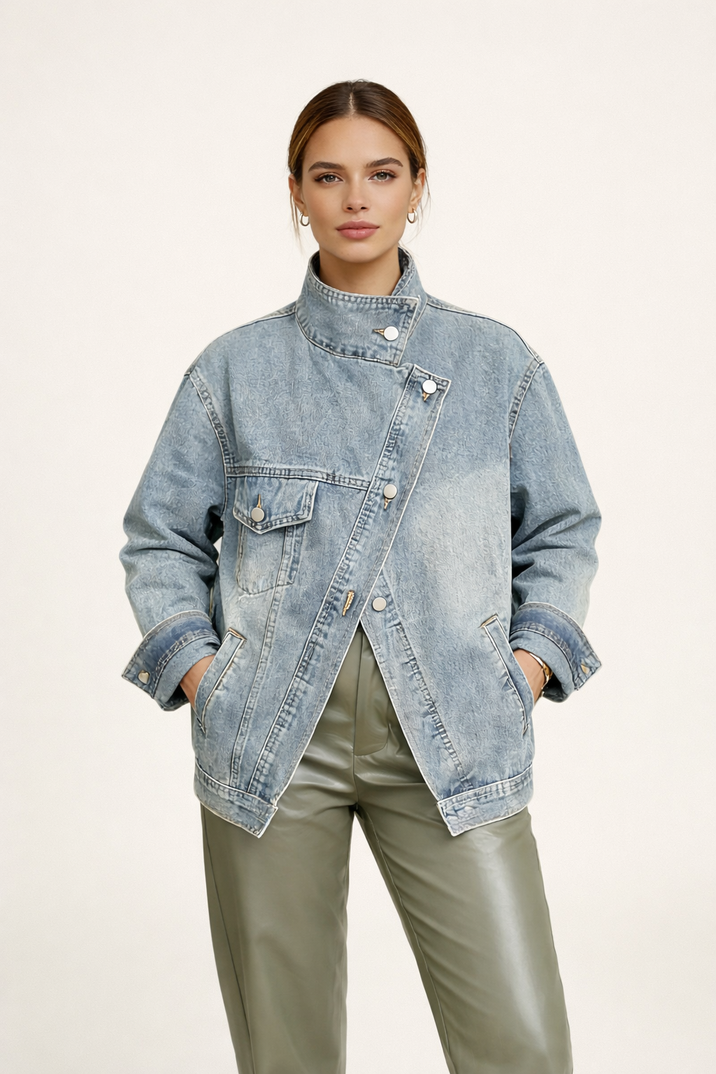 Oversized Denim Jacket High Collar