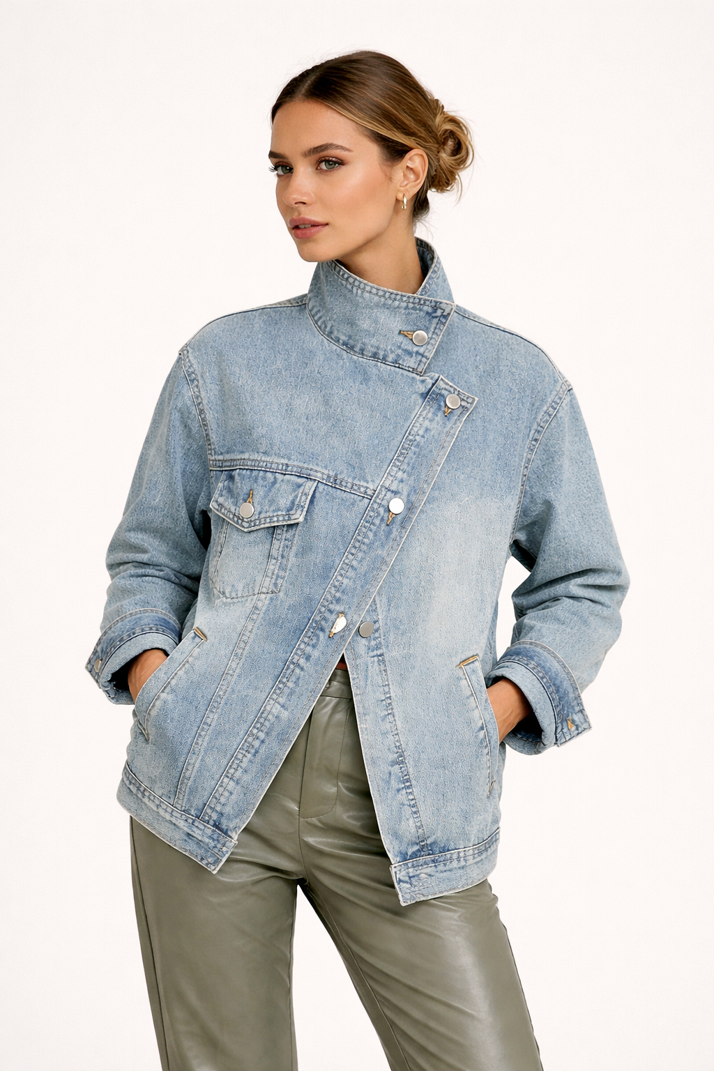 Oversized Denim Jacket High Collar