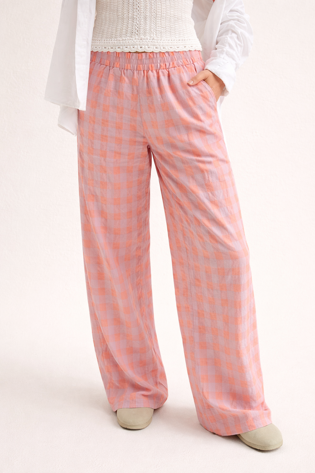 Plaid High-Waist Straight-Leg Trousers