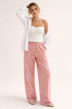 Plaid High-Waist Straight-Leg Trousers