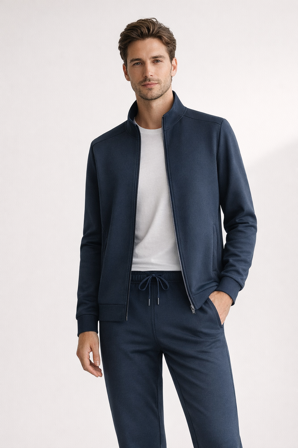 Sports Set With Front Zipper Jacket And Straight Leg Trousers