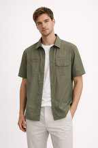 Short Sleeve Shirt With Front Pockets Button Front Straight Fit
