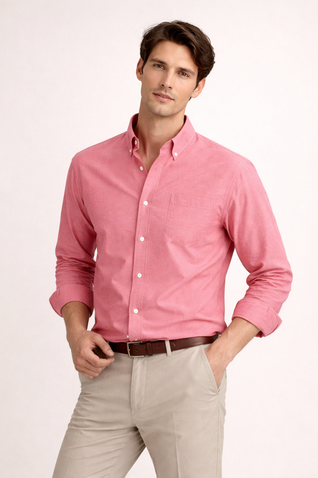 Long Sleeve Shirt With Classic Collar Chest Pocket