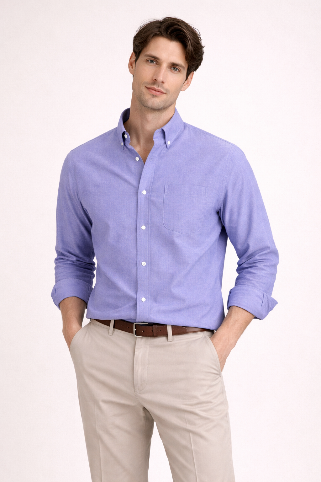 Long Sleeve Shirt With Classic Collar Chest Pocket