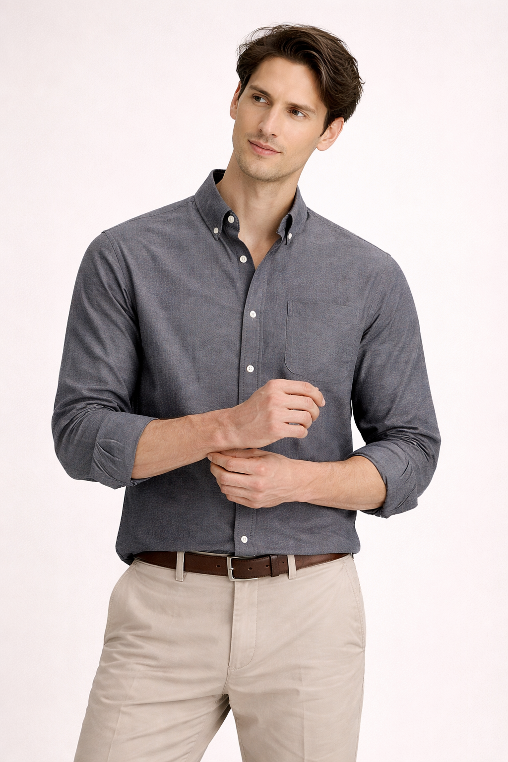 Long Sleeve Shirt With Classic Collar Chest Pocket