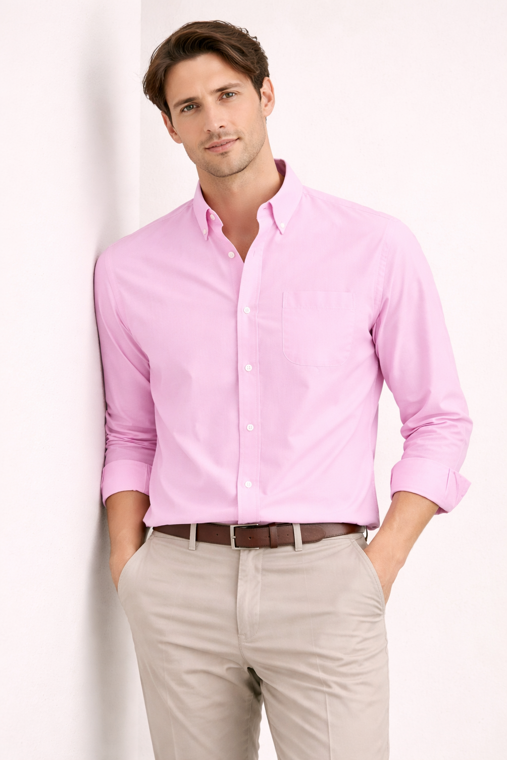 Long Sleeve Shirt With Classic Collar Chest Pocket