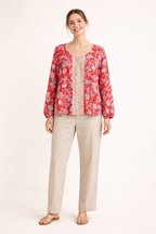 Long Sleeve Floral Print Blouse Lightweight Cool Fabric Loose Fit