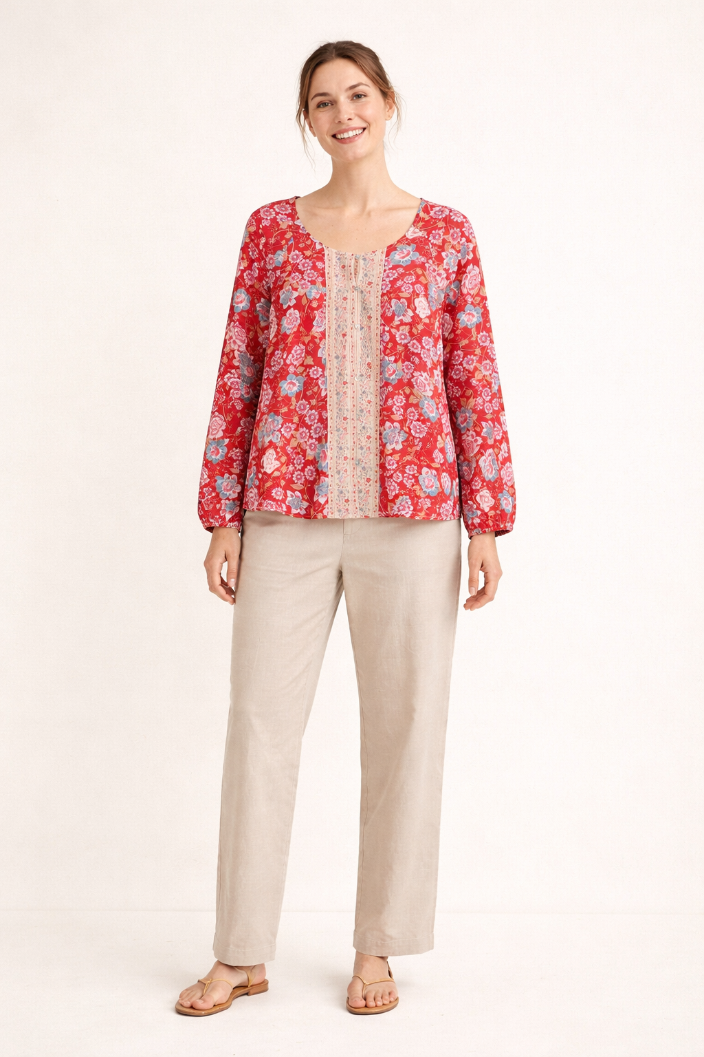 Long Sleeve Floral Print Blouse Lightweight Cool Fabric Loose Fit